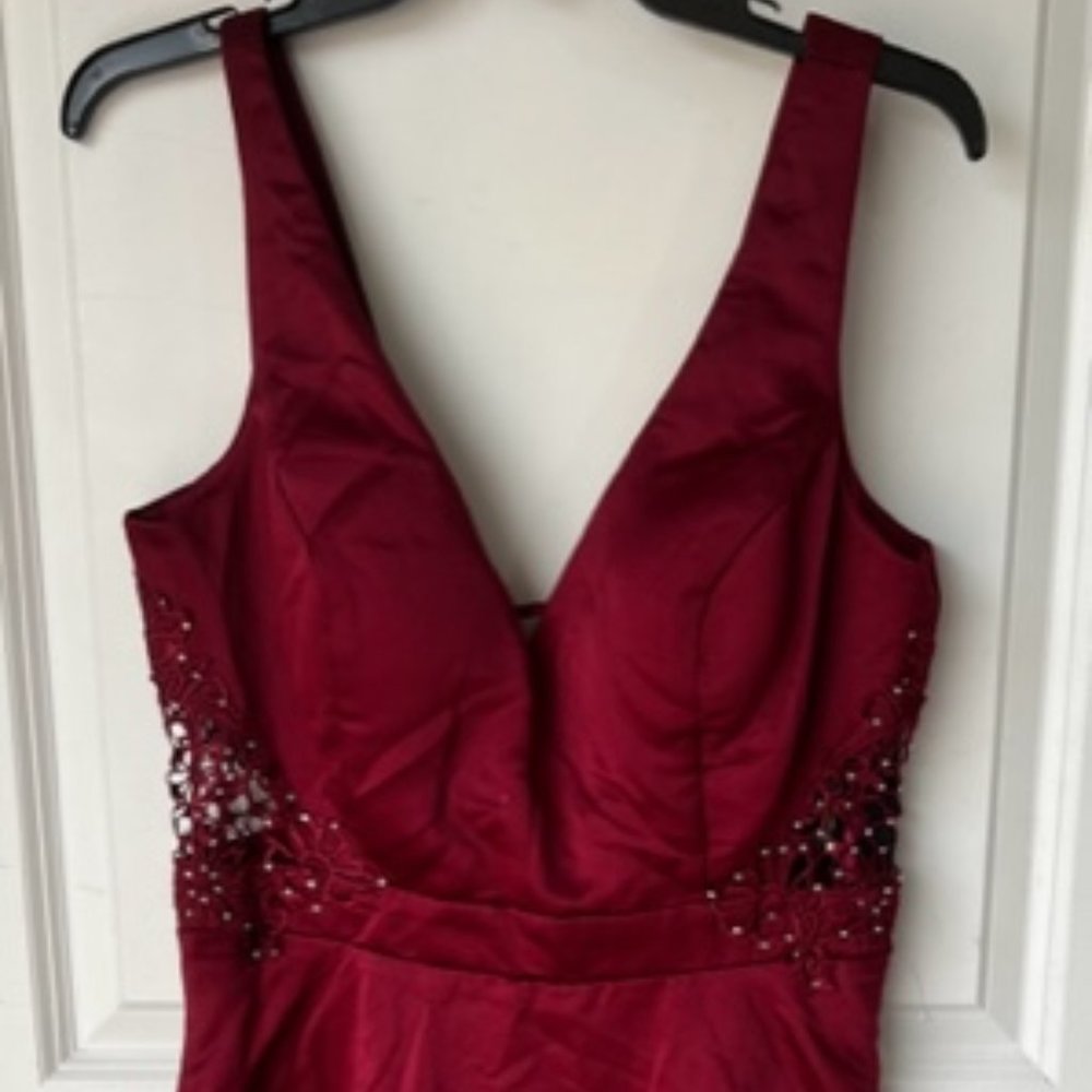 City Studio Sleeveless Burgundy Mini Dress with Side insert Rhinestone detail